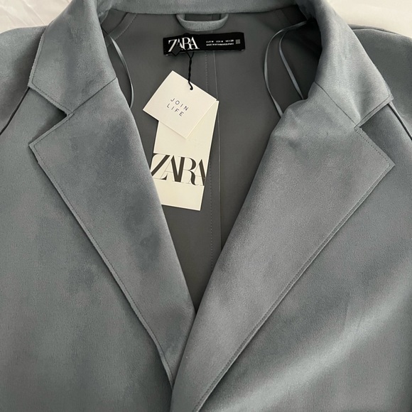 Zara faux suede stretch duster jacket - blue/grey - size medium - New with Tags - Picture 7 of 8